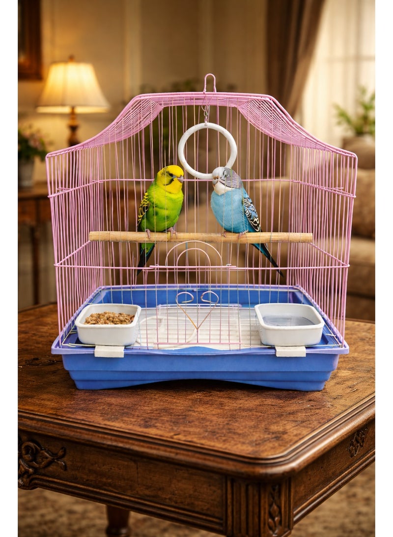 Petto Metal Bird Cage for Small Birds with Perch & Feeding Cups – Hanging Design (30 × 23 × 39 cm) - Image 3