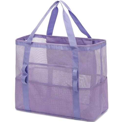 Fammart Mesh Beach Bag, Large Beach Tote with Zipper Pocket for Family Pool Bag for Toys & Vacation Essentials - Image 1
