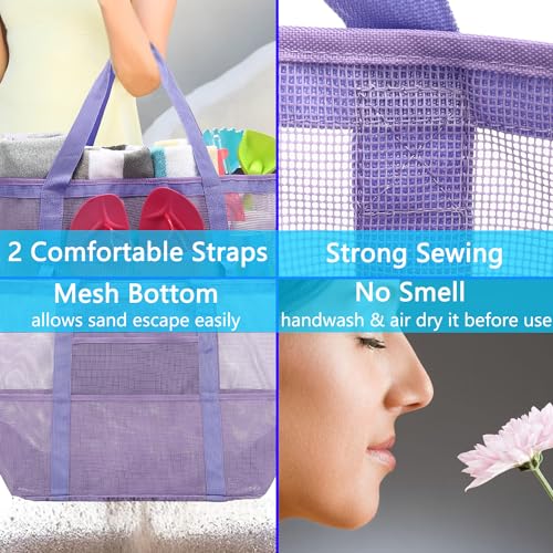 Fammart Mesh Beach Bag, Large Beach Tote with Zipper Pocket for Family Pool Bag for Toys & Vacation Essentials - Image 4