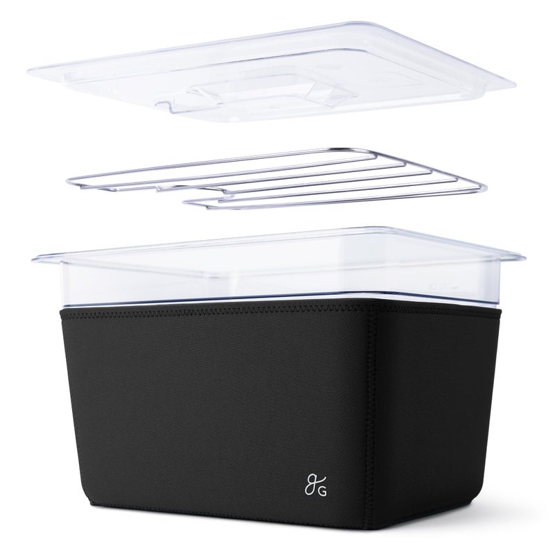 Greater Goods Greater Goods Sous Vide Container 12 Qt with Stainless Steel Rack, Insulation Sleeve, and Lid, (Onyx Black)  - Image 1