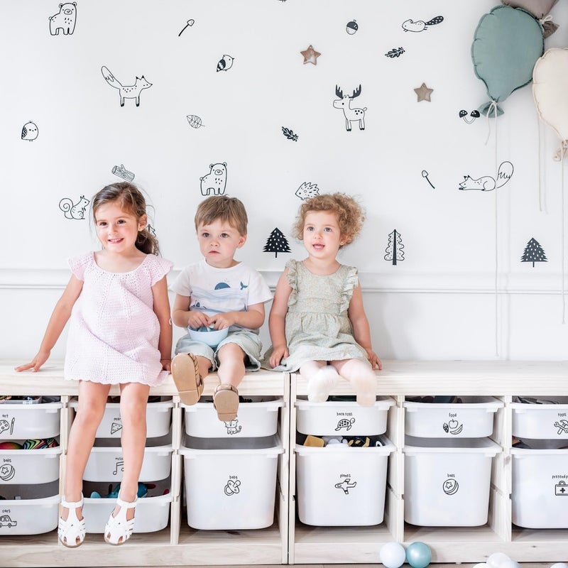 The Boho Design Toy Storage Labels: Set Of 42 Unique Trofast Tags For Organizing Playrooms And Bedrooms. Original Peel And Stick Artist Designs For Kids' Toys. Stylish Bin Stickers For Toddlers And Babies (Black) - Image 1