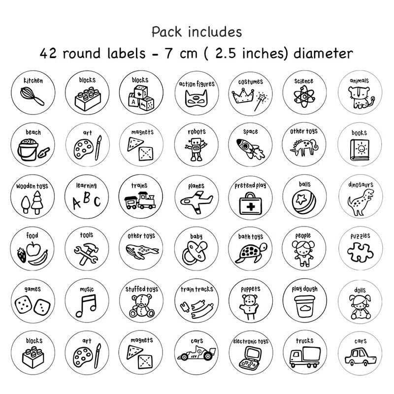 The Boho Design Toy Storage Labels: Set Of 42 Unique Trofast Tags For Organizing Playrooms And Bedrooms. Original Peel And Stick Artist Designs For Kids' Toys. Stylish Bin Stickers For Toddlers And Babies (Black) - Image 2