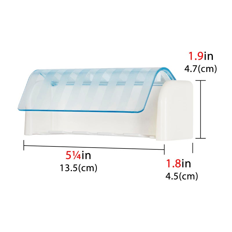 LUEXBOX 5 Slots Wall Mount Toothbrush Holder with Cover, Self Adhesive Toothbrush Storage Organizer for Shower, Toothbrush Hanger for Bathroom, Medicine Cabinet, Dorm(White + Blue) - Image 2