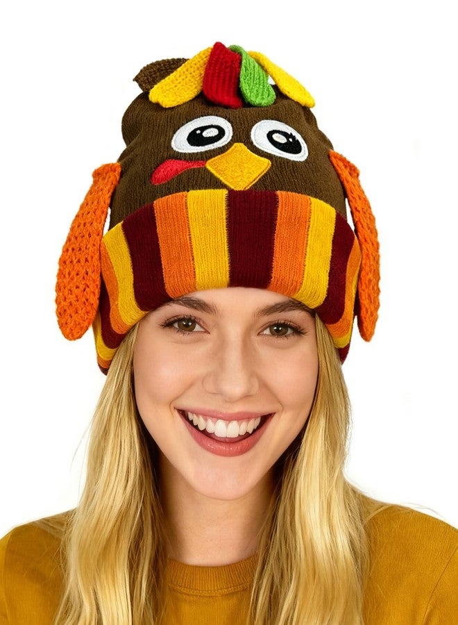 Asekonc Thanksgiving Turkey Beanie Hats Knitted Hat for Adult Turkey Trot Running Costume for Thanksgiving Party Races Fall Festival - Image 1
