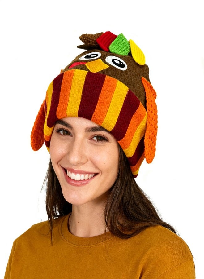 Asekonc Thanksgiving Turkey Beanie Hats Knitted Hat for Adult Turkey Trot Running Costume for Thanksgiving Party Races Fall Festival - Image 2
