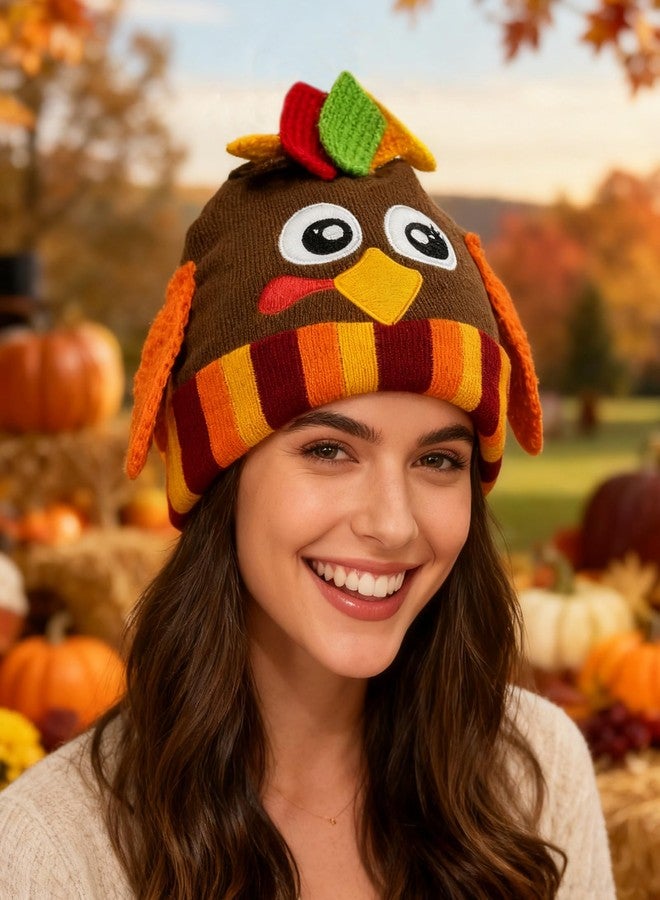 Asekonc Thanksgiving Turkey Beanie Hats Knitted Hat for Adult Turkey Trot Running Costume for Thanksgiving Party Races Fall Festival - Image 3