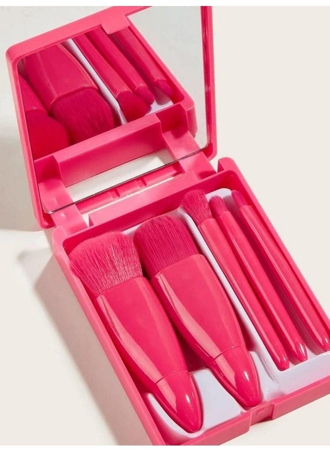 SKINPLUS Travel Friendly Makeup Brush Applicator Set Of 5 Box With Mirror (Pink)  - Image 2