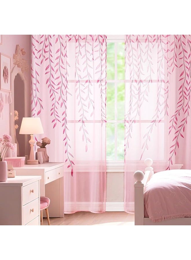 BROSHAN Pink Sheer Curtains 78 inches Long 2 Panels Set- Girls Bedroom Curtains Pretty Printed Curtain Sheers See Through Curtain Drapes for Living Room Nursery Kids Room, Rod Pocket Design