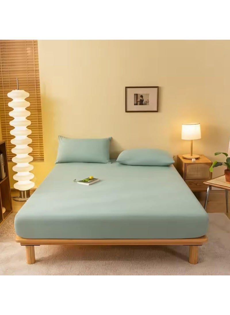 QBED Plain Fitted Sheet Set for Hotels, Homes & Touristic Villages 3 Pieces (Teal, 160 * 200 * 30 cm) 