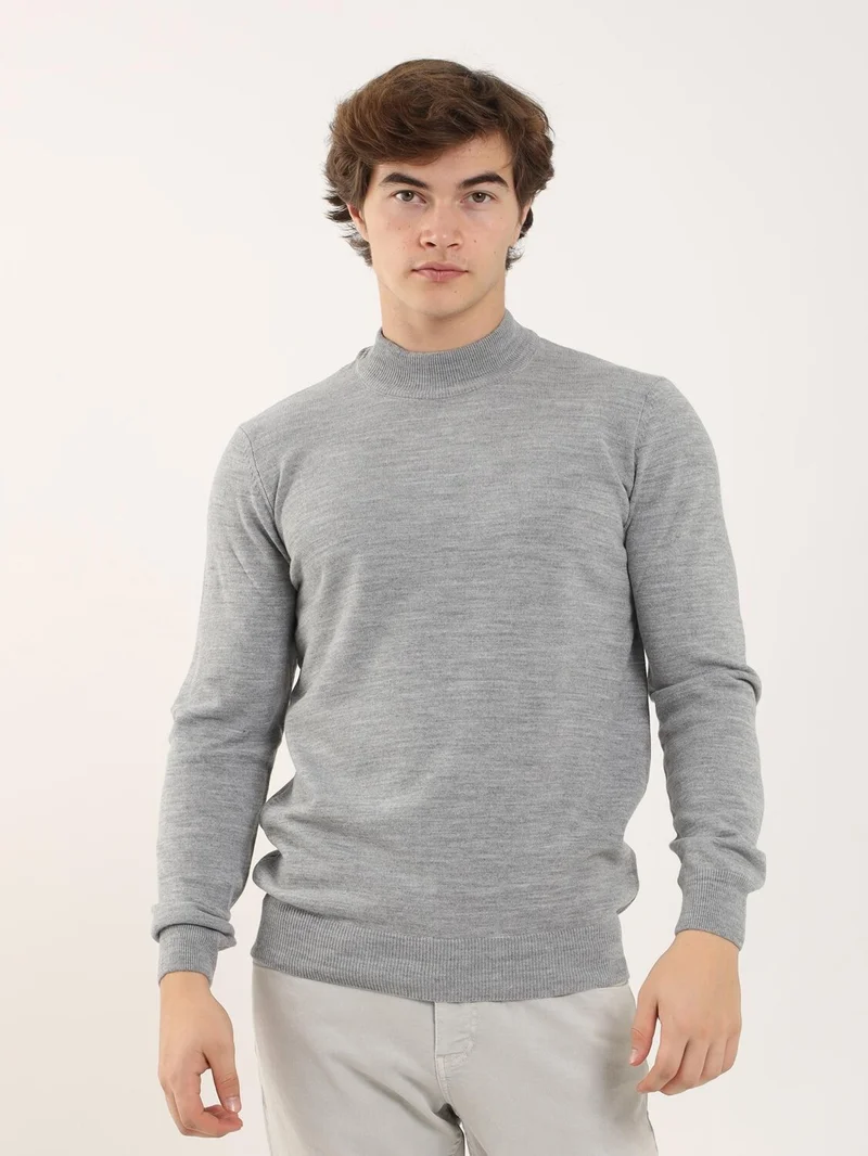 Gray Melange Men's Slim Fit Half Turtleneck Knitwear