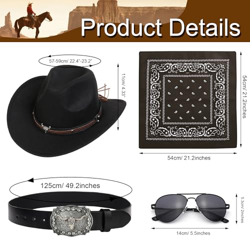 EIELO Cowboy Outfit for Men Western Cowboy Hat Leather Bolo Tie Belt Accessories Set for Halloween Cosplay Party Black - Image 5