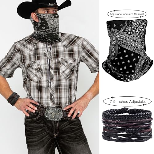 EIELO Cowboy Outfit for Men Western Cowboy Hat Leather Bolo Tie Belt Accessories Set for Halloween Cosplay Party Black - Image 4
