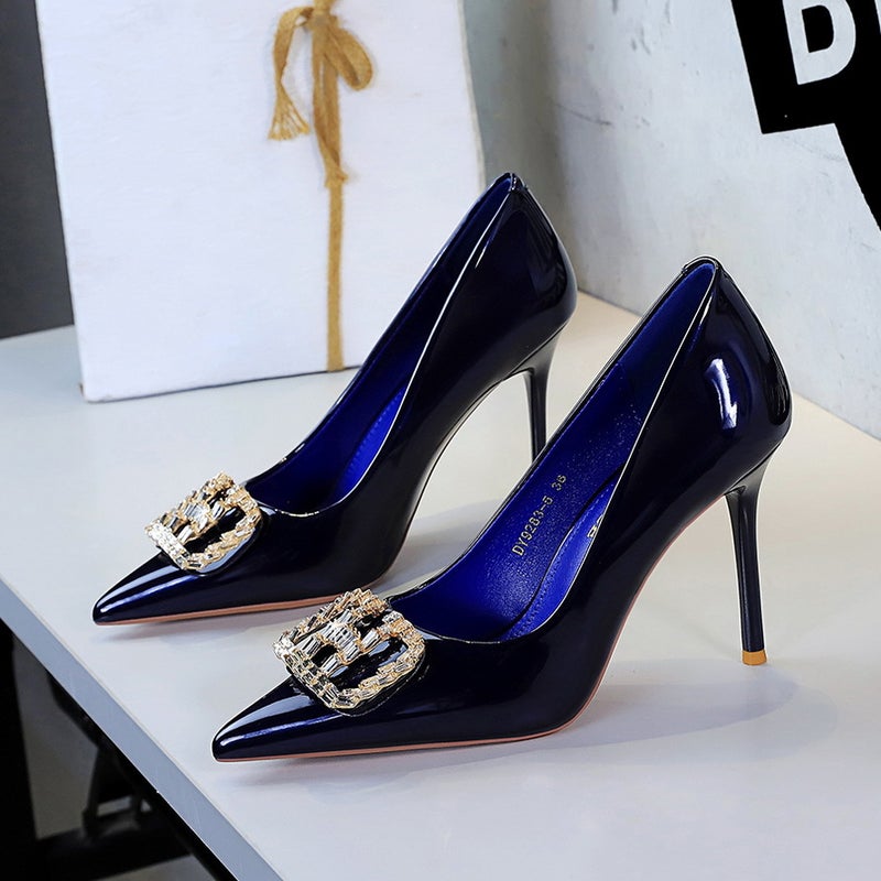 9283-K213 Women'S Fashionable High-Heeled Shoes With Rhinestones, Pointed Toe, Stiletto Heels, Patent Leather, Shallow Mouth, Comfortable High-Heeled Single Shoes - Image 5