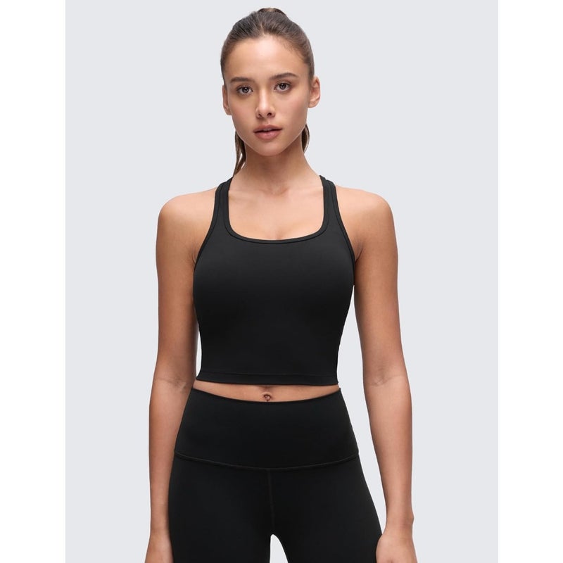CRZ YOGA Butterluxe Womens Y-Back Racerback Longline Sports Bra - Padded Scoop Neck Workout Crop Tank Top with Built in Bra - Image 2