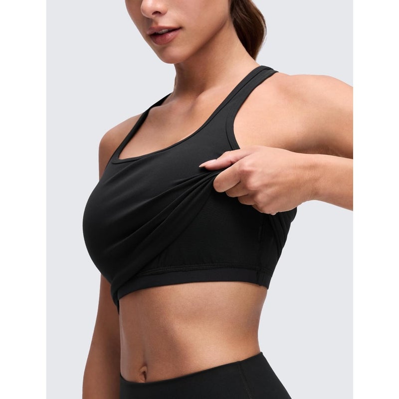 CRZ YOGA Butterluxe Womens Y-Back Racerback Longline Sports Bra - Padded Scoop Neck Workout Crop Tank Top with Built in Bra - Image 4