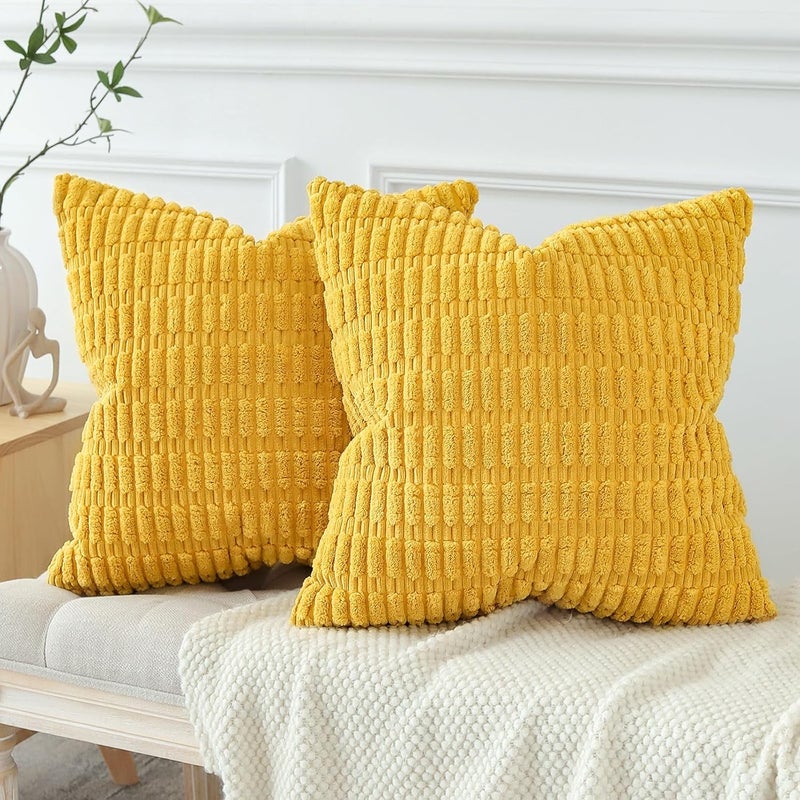 JOTOM Set of 2 Corduroy Soft Cushion Covers, Modern Cushion Covers, Decorative Sofa Cushion, Decorative Cushion Cover for Living Room, Sofa, Bedroom, Yellow, 40 x 40 cm - Image 4