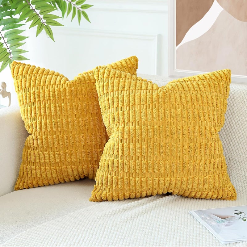 JOTOM Set of 2 Corduroy Soft Cushion Covers, Modern Cushion Covers, Decorative Sofa Cushion, Decorative Cushion Cover for Living Room, Sofa, Bedroom, Yellow, 40 x 40 cm - Image 3