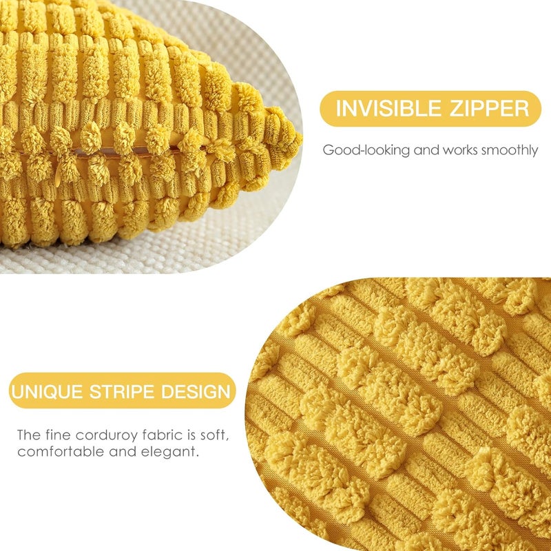 JOTOM Set of 2 Corduroy Soft Cushion Covers, Modern Cushion Covers, Decorative Sofa Cushion, Decorative Cushion Cover for Living Room, Sofa, Bedroom, Yellow, 40 x 40 cm - Image 2