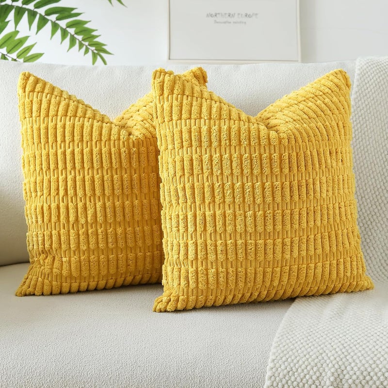 JOTOM Set of 2 Corduroy Soft Cushion Covers, Modern Cushion Covers, Decorative Sofa Cushion, Decorative Cushion Cover for Living Room, Sofa, Bedroom, Yellow, 40 x 40 cm - Image 1