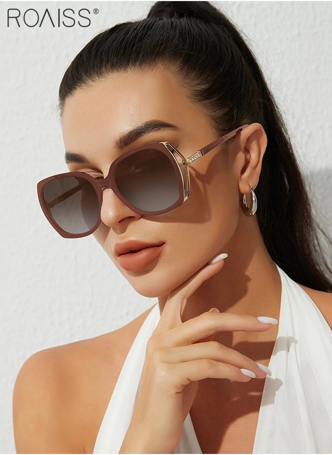 roaiss - Women's Square Sunglasses, UV400 Protection Sun Glasses with Rhinestone-Encrusted Frame, Oversize Fashion Anti-glare Sun Shades for Women with Glasses Case, 57mm, Brown - Image 1