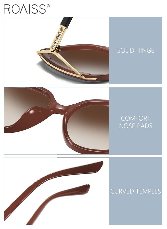 roaiss - Women's Square Sunglasses, UV400 Protection Sun Glasses with Rhinestone-Encrusted Frame, Oversize Fashion Anti-glare Sun Shades for Women with Glasses Case, 57mm, Brown - Image 1
