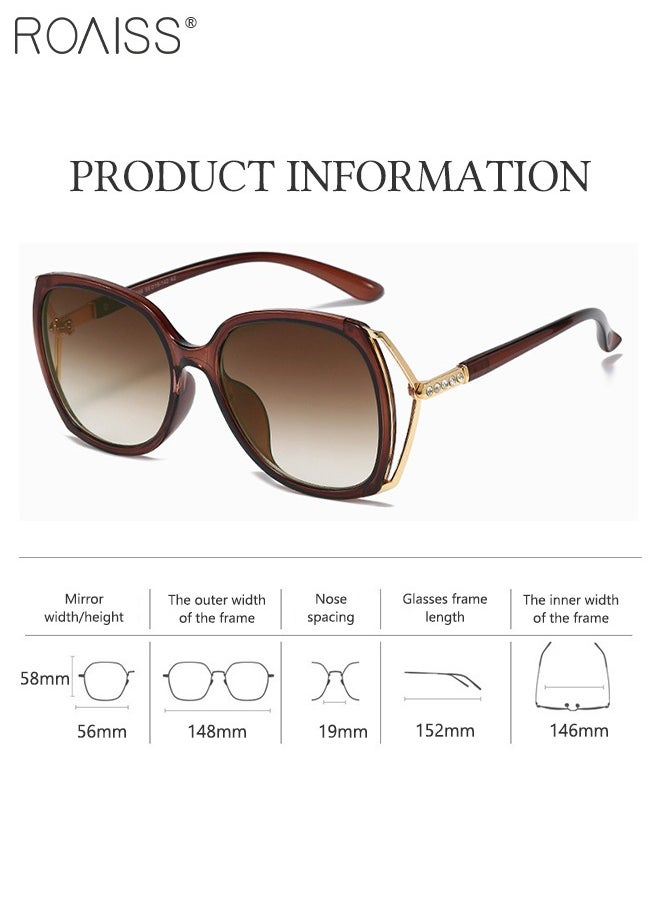 roaiss - Women's Square Sunglasses, UV400 Protection Sun Glasses with Rhinestone-Encrusted Frame, Oversize Fashion Anti-glare Sun Shades for Women with Glasses Case, 57mm, Brown - Image 1