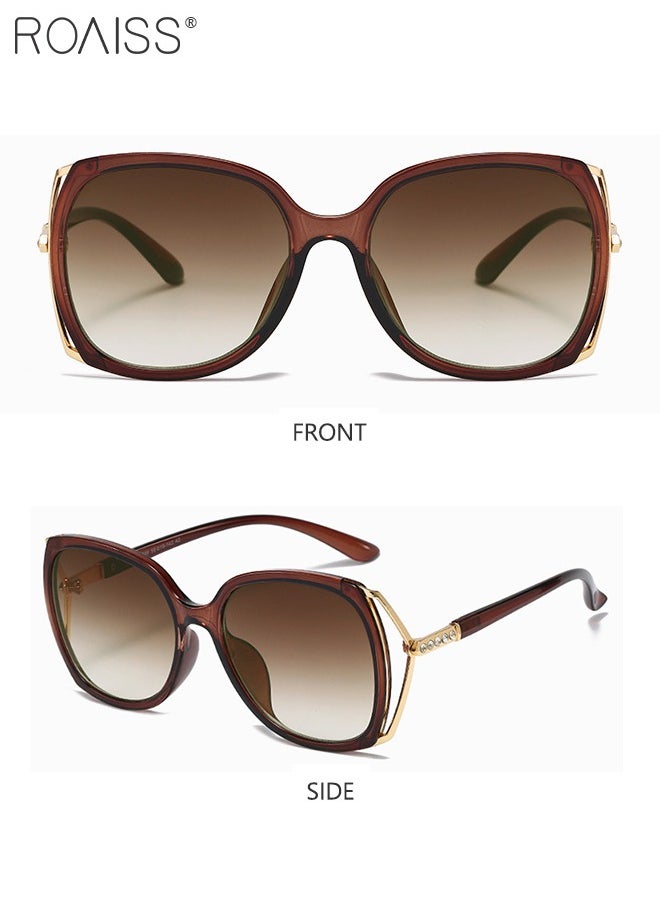 roaiss - Women's Square Sunglasses, UV400 Protection Sun Glasses with Rhinestone-Encrusted Frame, Oversize Fashion Anti-glare Sun Shades for Women with Glasses Case, 57mm, Brown - Image 1