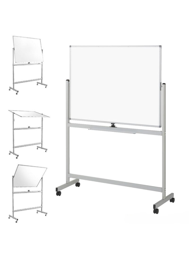 سبورة بيضاء متحركة قابلة للمسح الجاف لوح ابيض دوار مع عجلات وحامل90X60 سم لوح قابل للمسح الجاف بوجهين قابل للتثبيت على الحائط مع مجموعة ملحقات - Image 5