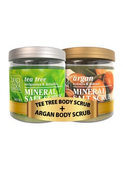 Dead Sea Collection BundleDead Sea Collection Salt Body Scrub 2 X Large 2328 OZ  Salt Body Scrub Tea Tree  Salt Body Scrub Argan Exfoliating Effect  Includes Organic Essential Oils and Natural Dead Sea Minerals 