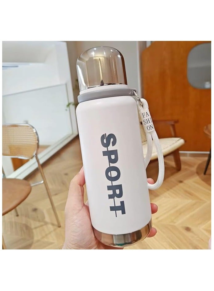 Remy Belle Sports Water Bottle Gym Stainless Steel Portable 680ml Thermos Sport Metal Drink Vacuum Insulated for Kids School Boys Girls Women Men (White) - Image 1
