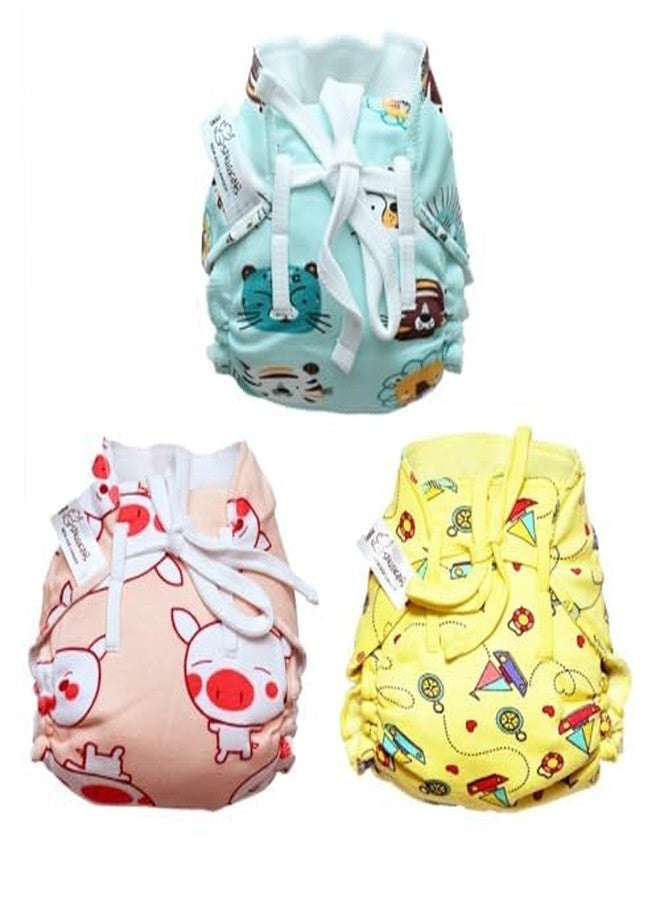 SNUGKINS Dry Feel Padded Langot/Nappies for New Born Baby 0-5 Months | 100% Pure Cotton Cloth Nappies | Washable & Reusable (Small, Boat Pig & Lion - Pack of 3) - Image 1