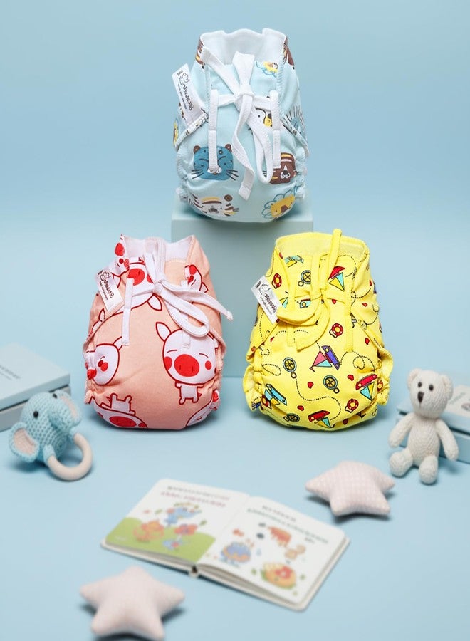SNUGKINS Dry Feel Padded Langot/Nappies for New Born Baby 0-5 Months | 100% Pure Cotton Cloth Nappies | Washable & Reusable (Small, Boat Pig & Lion - Pack of 3) - Image 2