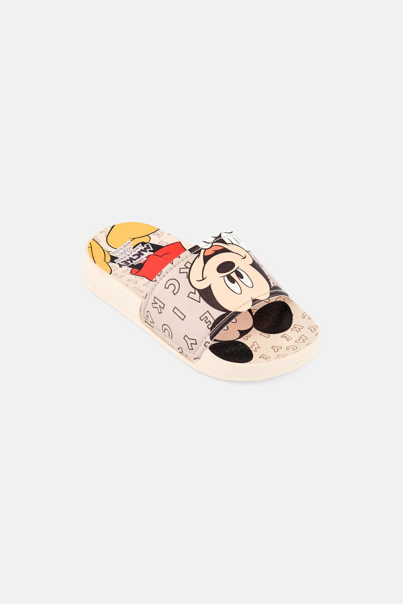 Disney Toddlers Boy Mickey And Friends Slip On Slides, Beige - Image 1