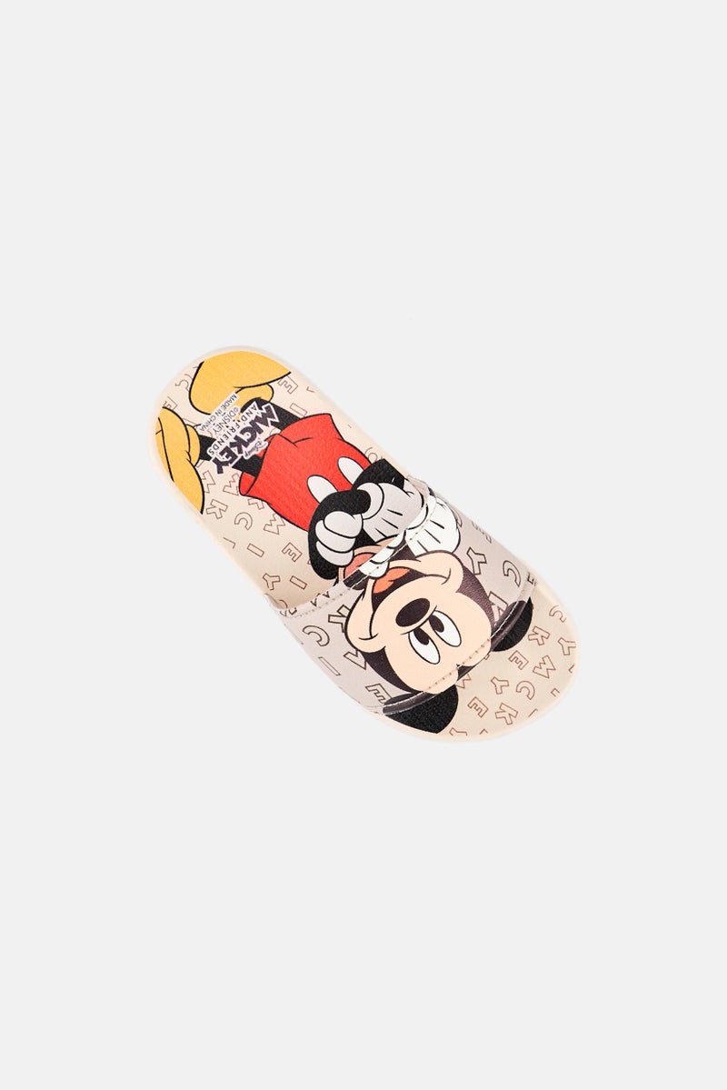 Disney Toddlers Boy Mickey And Friends Slip On Slides, Beige - Image 3