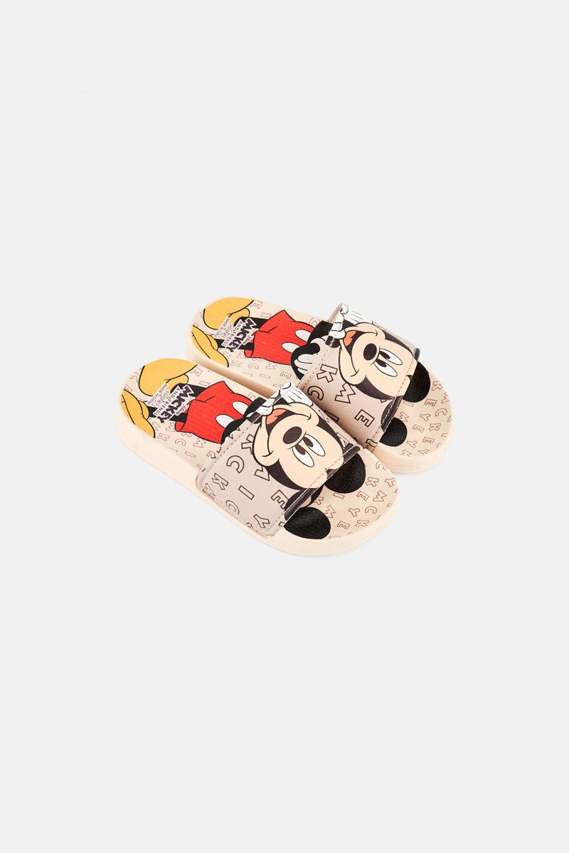 Disney Toddlers Boy Mickey And Friends Slip On Slides, Beige - Image 4