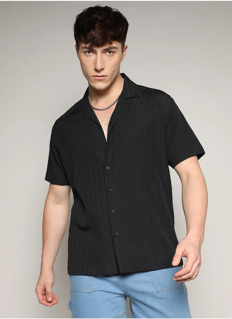 Campus Sutra Self-Design Striped Shirt