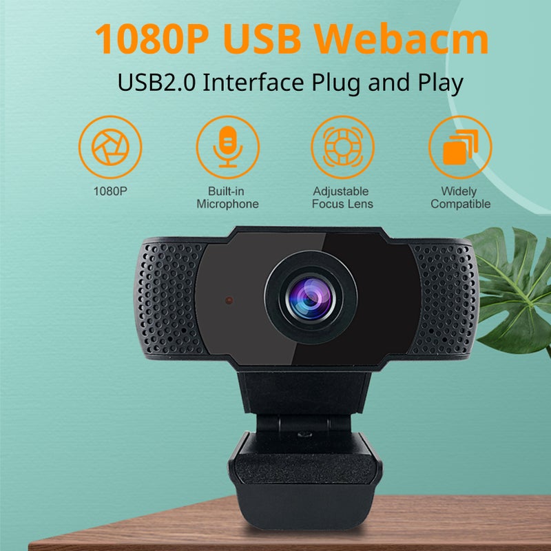كاميرا ويب واضحة بدقة 1080P ومواصفات 2 ميجا بكسل كاميرا كمبيوتر USB مع ميكروفون مدمج لتقليل الضوضاء، عدسة تركيز يدوي، متوافقة على نطاق واسع، مناسبة للبث المباشر والتدريس عبر الإنترنت والمكالمات الفيديو والمؤتمرات الفيديو إلخ. - Image 2