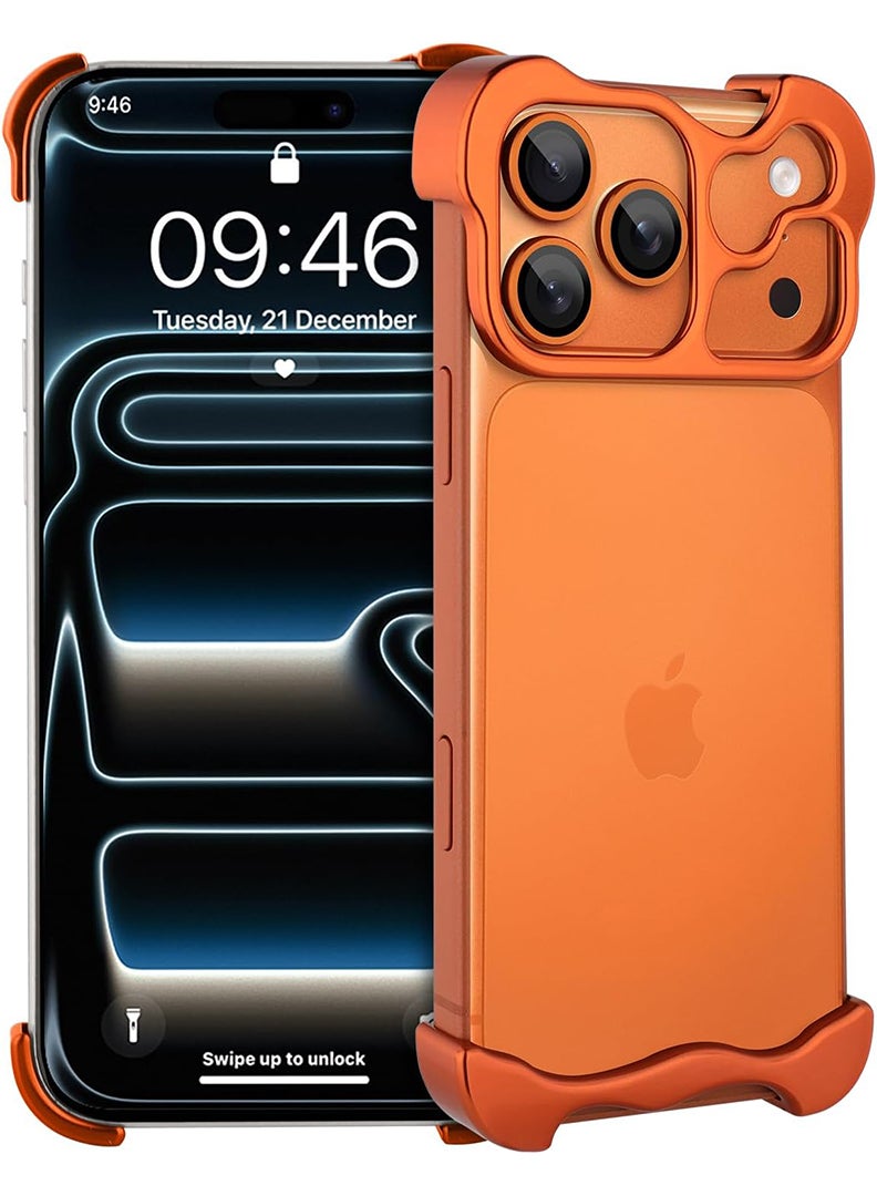 iPhone 17 Pro Max Case, Premium Aluminum Bumper Frame with Metal Corner, Camera Lens Protection, Frameless Minimalist Design Cover For iPhone 17 Pro Max 6.9 Inch - Orange