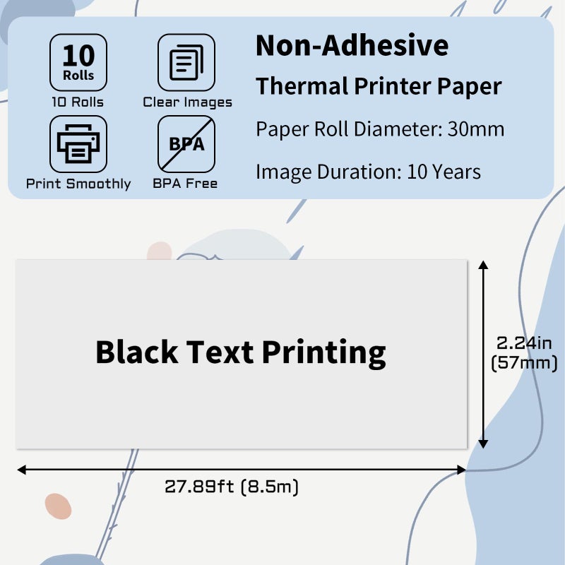 PAPRMA 57x30mm Thermal Paper White 10 Rolls, Non-Adhesive Thermal Paper Roll for Mini Printer Instant Camera Printer Refill - Image 3