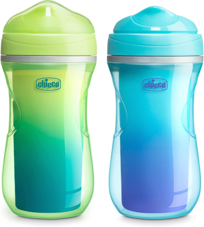 Chicco Insulated Rim Spout Trainer Spill-Free Baby Sippy Cup, 9 oz. in Green/Teal Ombre - Two Pack - Image 1