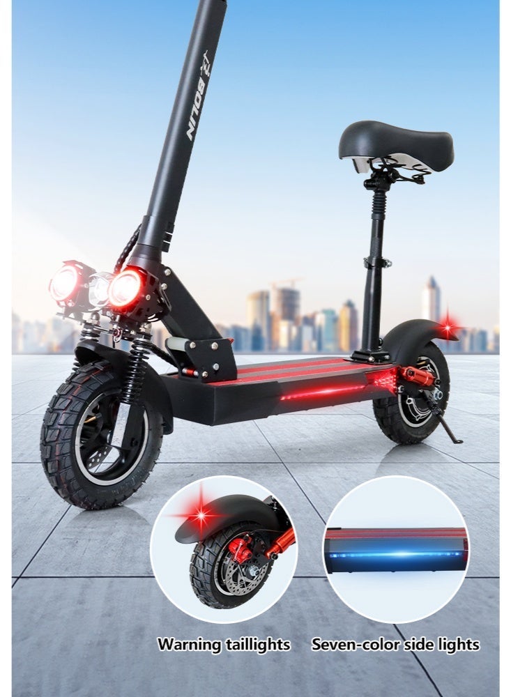 bolin One-Button Foldable Electric Scooter, With NFC，1200W Brushless Motor, Intelligent LED Display,Electric Scooter With Seat,E Scooter for Adults and Teen,10inch tire,Maximum Speed Of 38KM/H, 150 KG Load Capacity,Aluminum Alloy Frame,Black Body And Red Pedal - Image 4