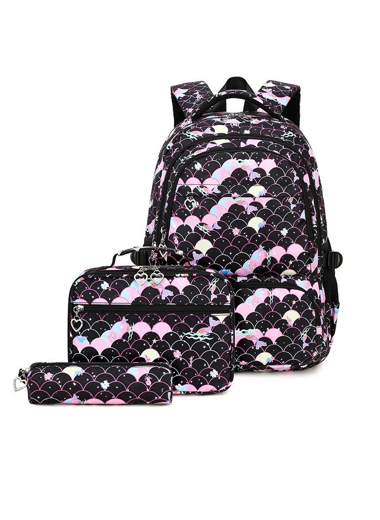 Taiahiro New three-piece set of schoolbags for primary and secondary school students with Marine element printed patterns and large-capacity campus backpacks.  - Image 1