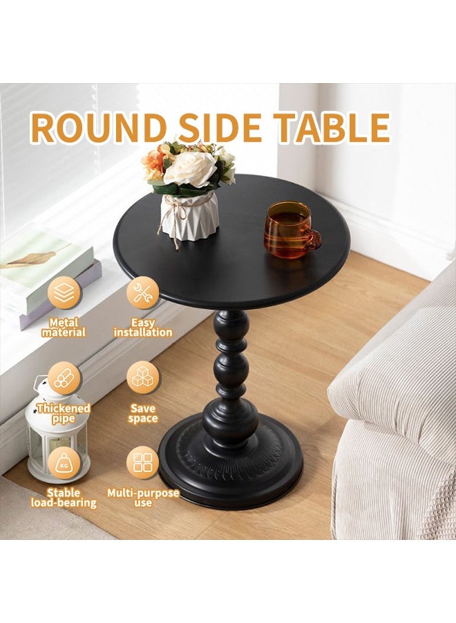 Generic Retro End Table, Matte Metal Sofa Side Table, Stable Durable Round Coffee Table, Corner Drink Table, Thickened Frame Versatile Accent Table for Drinks Books Table Lamps Decor Plants Black  - Image 2