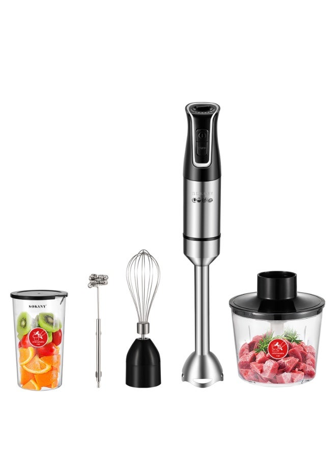 sokany Hand Blender With Chopper And Whisk 5-in-1 1200W Black/Clear - Image 1