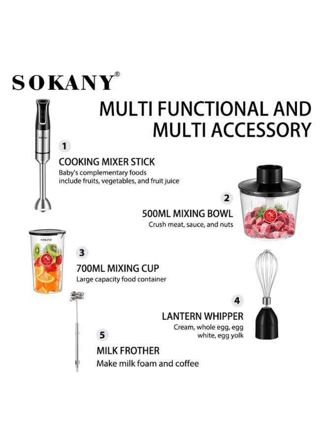 sokany Hand Blender With Chopper And Whisk 5-in-1 1200W Black/Clear - Image 3