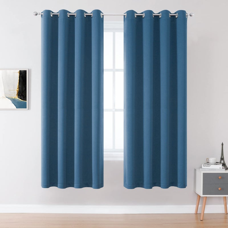 DUALIFE Midnight Grommet Room Darkening Curtains 52 x 72 Inches  2 Panels - Image 1