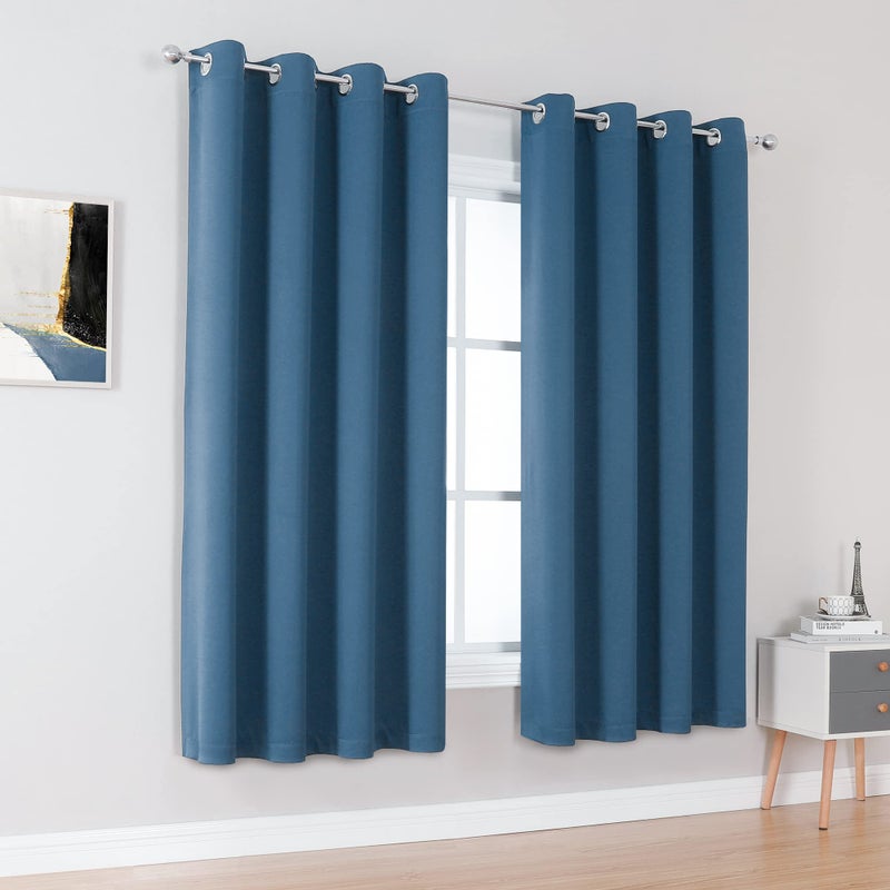 DUALIFE Midnight Grommet Room Darkening Curtains 52 x 72 Inches  2 Panels - Image 2