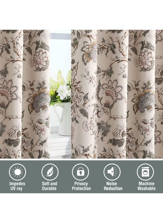 H.Versailtex Blackout Curtains 63 Inch Length 2 Panels Set Floral Print Curtain Drapes For Living Room Thermal Insulated Grommet Window Curtains For Bedroom - Traditional Floral In Sage And Brown - Image 4