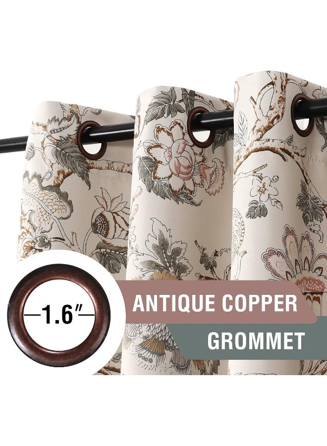 H.Versailtex Blackout Curtains 63 Inch Length 2 Panels Set Floral Print Curtain Drapes For Living Room Thermal Insulated Grommet Window Curtains For Bedroom - Traditional Floral In Sage And Brown - Image 2