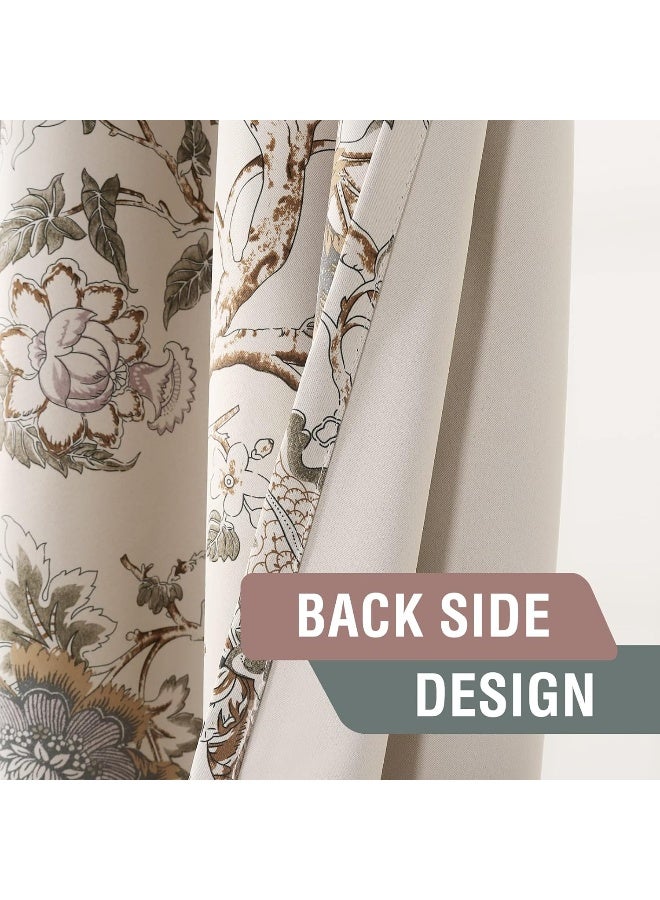 H.Versailtex Blackout Curtains 63 Inch Length 2 Panels Set Floral Print Curtain Drapes For Living Room Thermal Insulated Grommet Window Curtains For Bedroom - Traditional Floral In Sage And Brown - Image 1